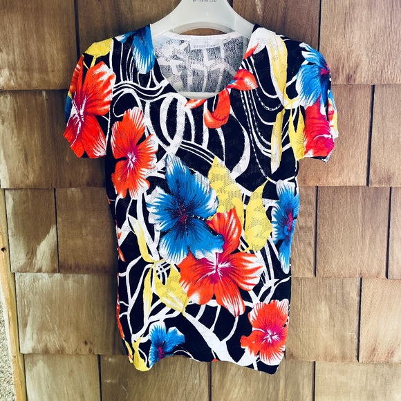 Rare Vintage Beta's Choice Openwork Beaded Tropical Floral Top Women's - Picture 1 of 12